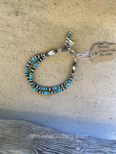 Dbl Strand Navajo Pearl & Turquoise Bracelet by Myra Gadson